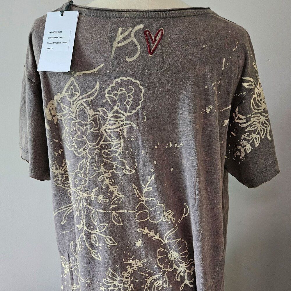 Caite Kyla Brigette Dress Embroidered XSmall Dark Gr T Shirt Long Top NWT - Picture 3 of 10